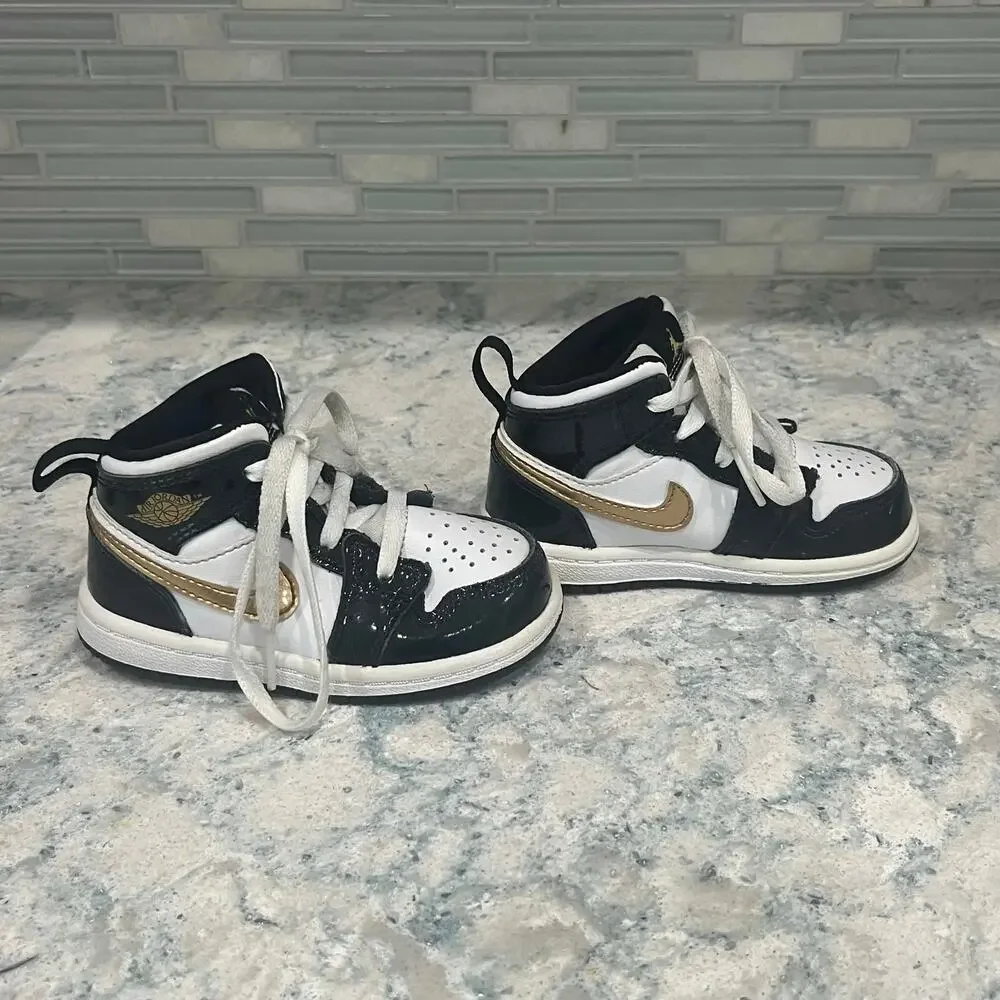 Nike Air Jordan 1 Retro Mid Black Gold White Toddler Boy's 5.5 Shoe BQ6933-007